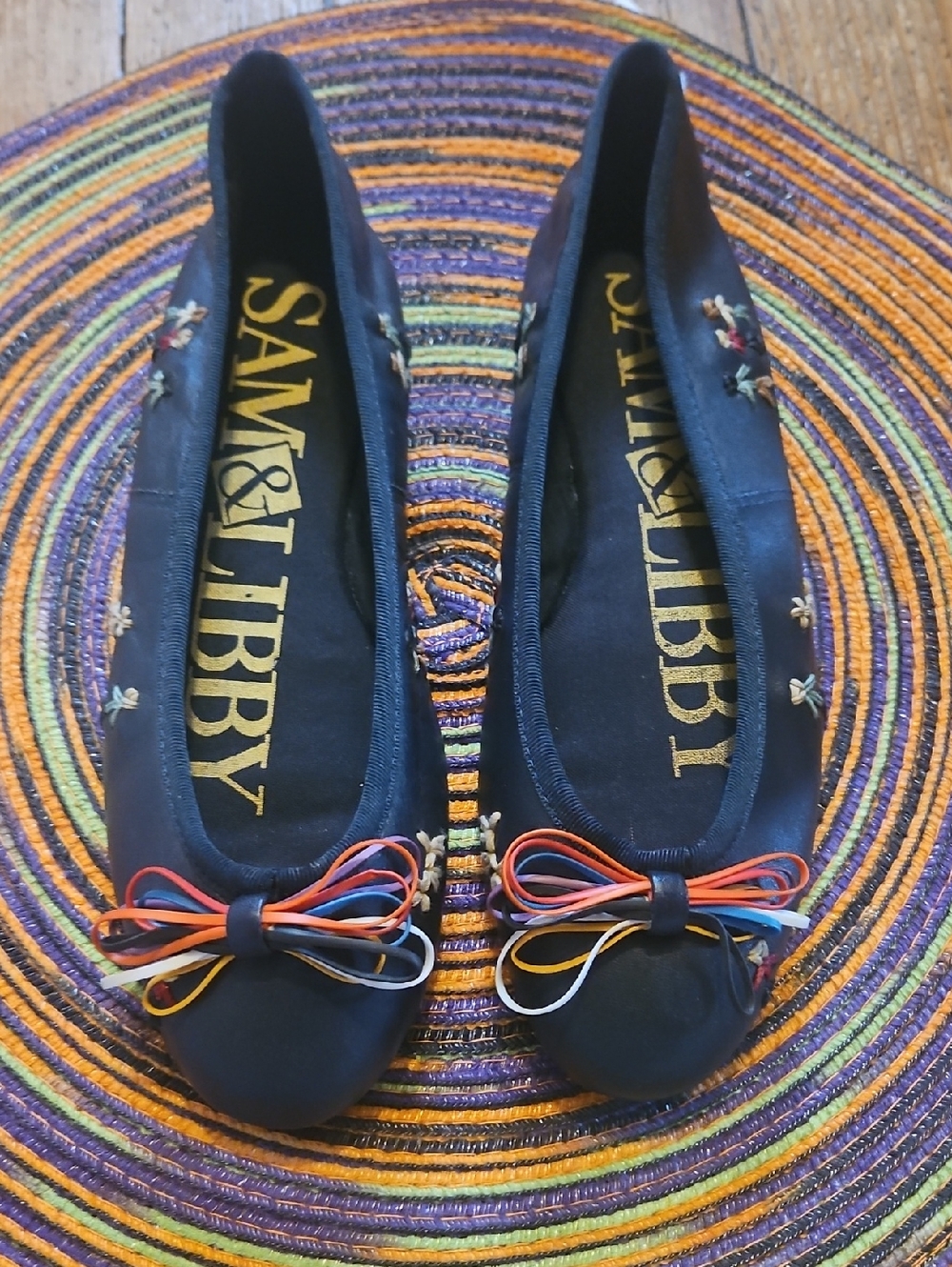 Sam & Libby Navy Ballet Flats with Multicolor Bow